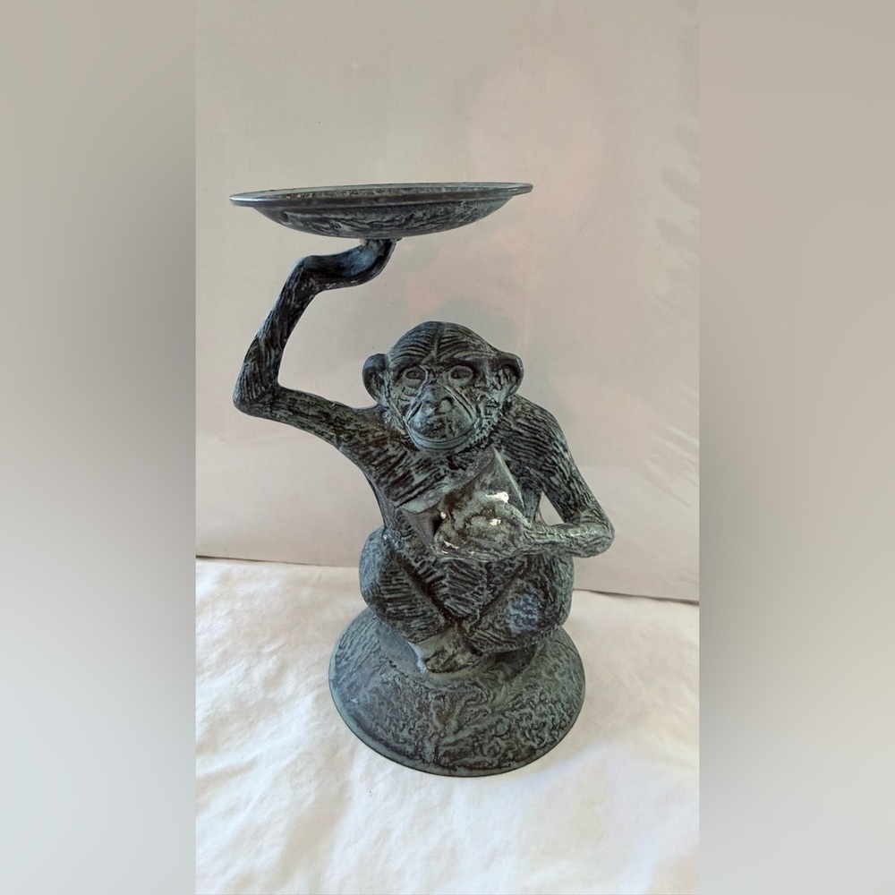 Antique Finish Monkey Sculpture Candle Holder - Picture 4 of 9